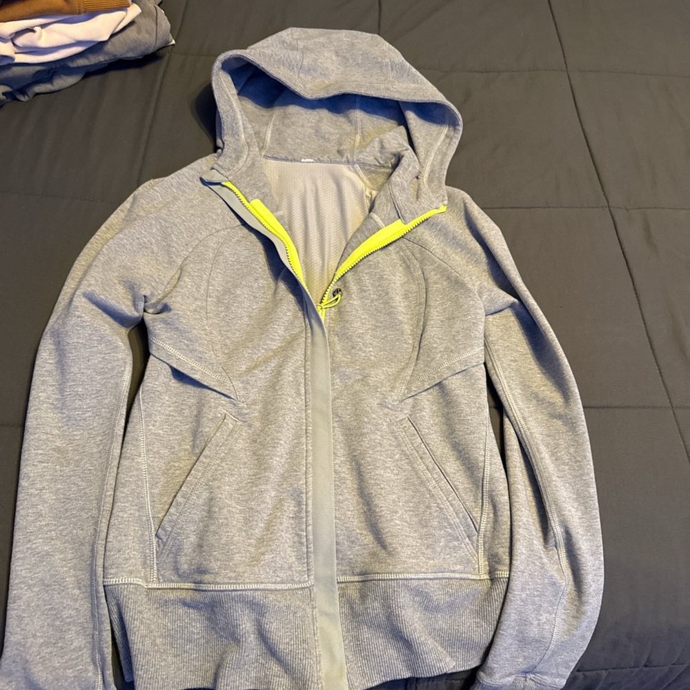 lululemon Gray Scuba Jacket with Yellow Accents